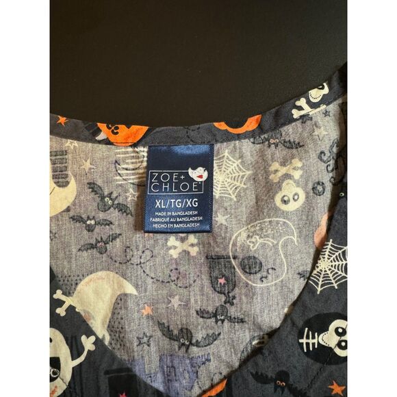 Womens XL Zoe & Chloe Halloween Ghost Pumpkin Short Sleeve Vneck Scrubs Uniform - Picture 3 of 5